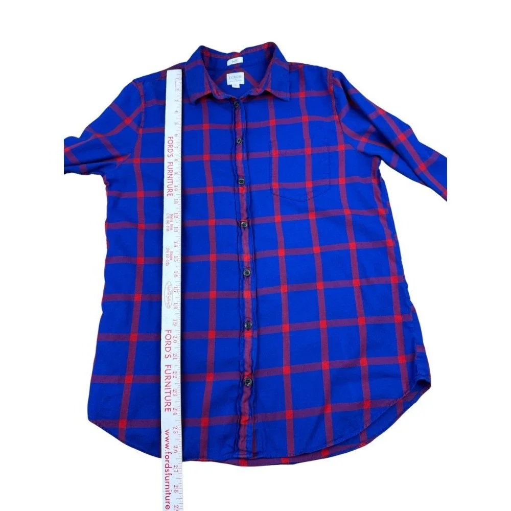 J. Crew Boy Fit Red Blue Plaid‎ Button Down Shirt Women's Small Cabincore